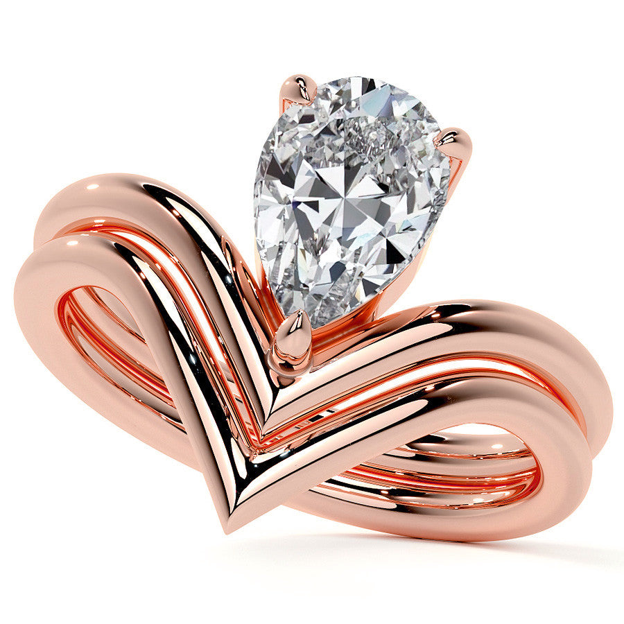 Pear NSEW V-Shaped Moissanite Solitaire Ring