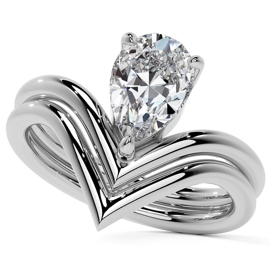 Pear NSEW V-Shaped Moissanite Solitaire Ring