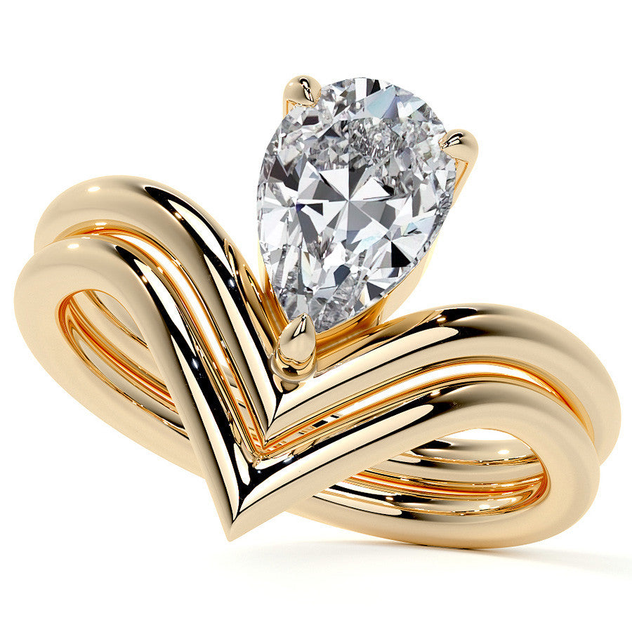 Pear NSEW V-Shaped Moissanite Solitaire Ring