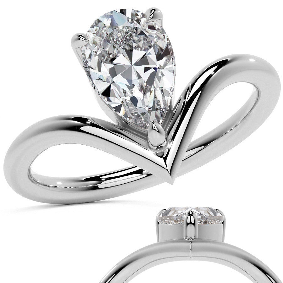 Pear NSEW V-Shaped Moissanite Solitaire Ring