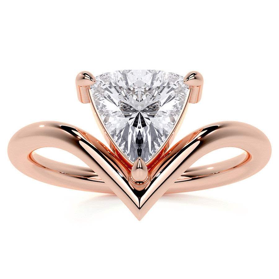 Trillion NSEW V-Shaped Moissanite Solitaire Ring