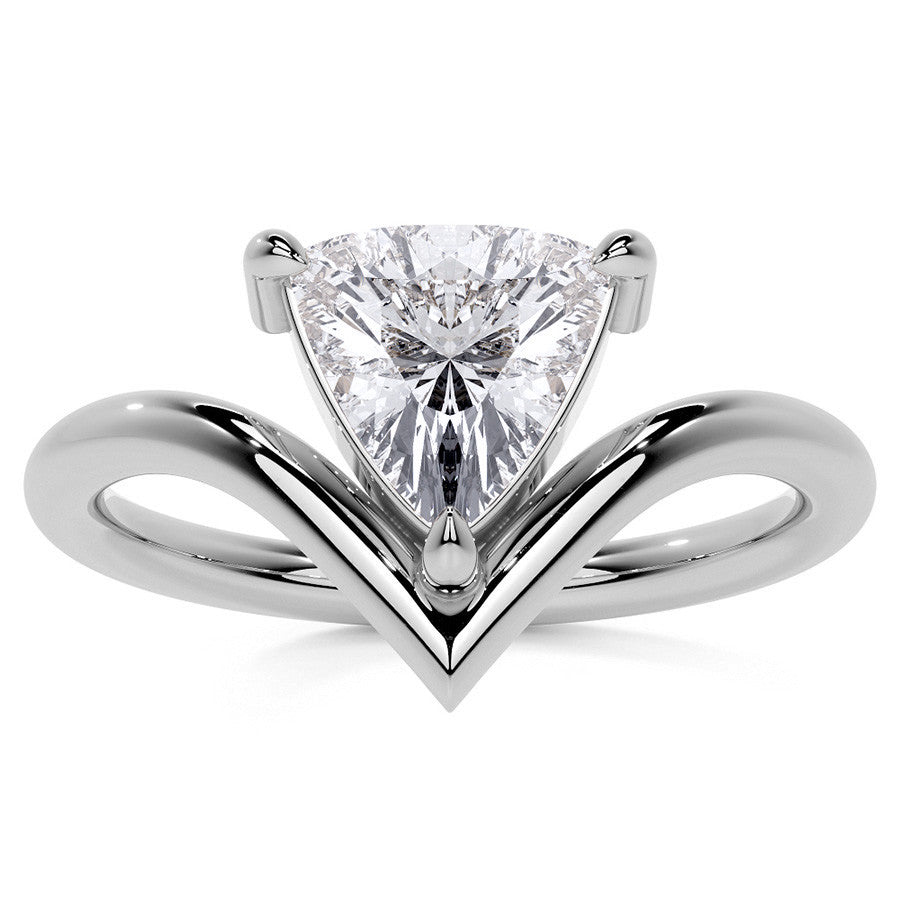Trillion NSEW V-Shaped Moissanite Solitaire Ring