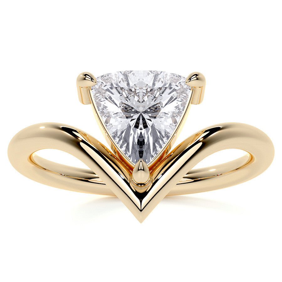 Trillion NSEW V-Shaped Moissanite Solitaire Ring