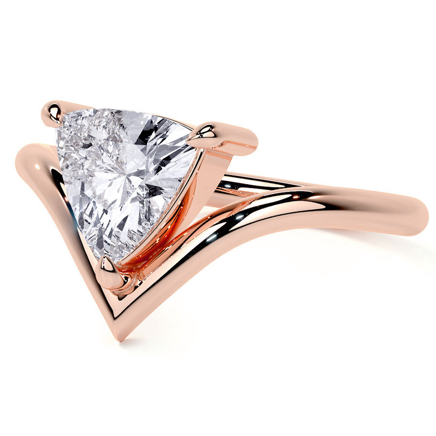 Trillion NSEW V-Shaped Moissanite Solitaire Ring