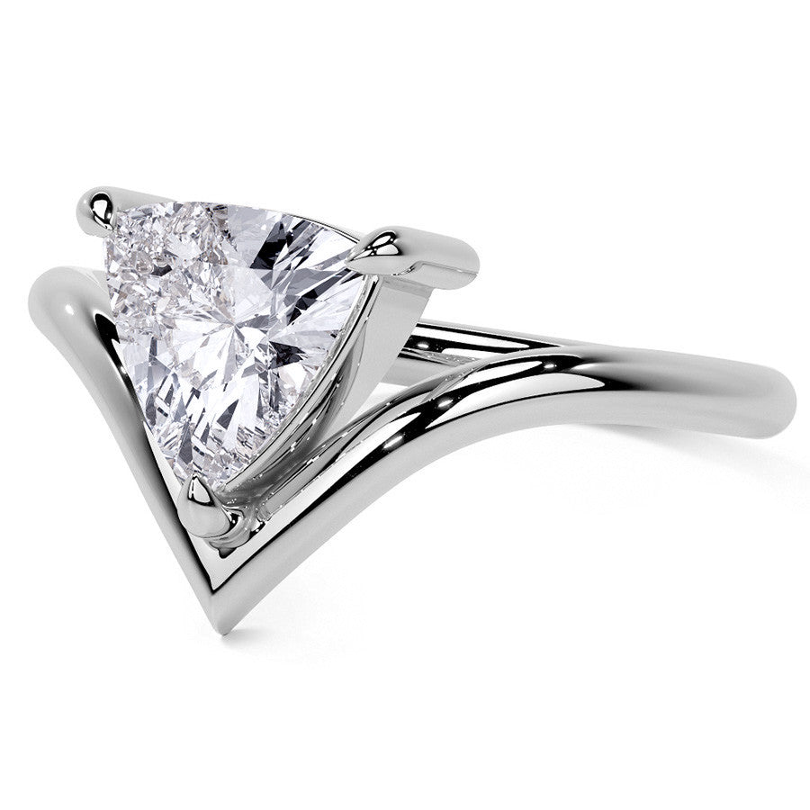 Trillion NSEW V-Shaped Moissanite Solitaire Ring