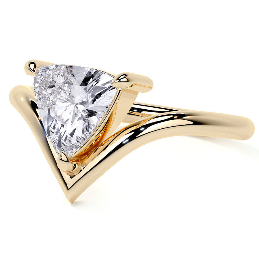 Trillion NSEW V-Shaped Moissanite Solitaire Ring