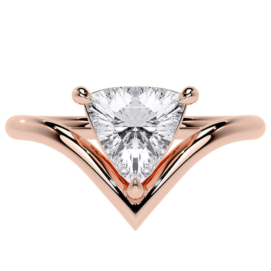 Trillion NSEW V-Shaped Moissanite Solitaire Ring