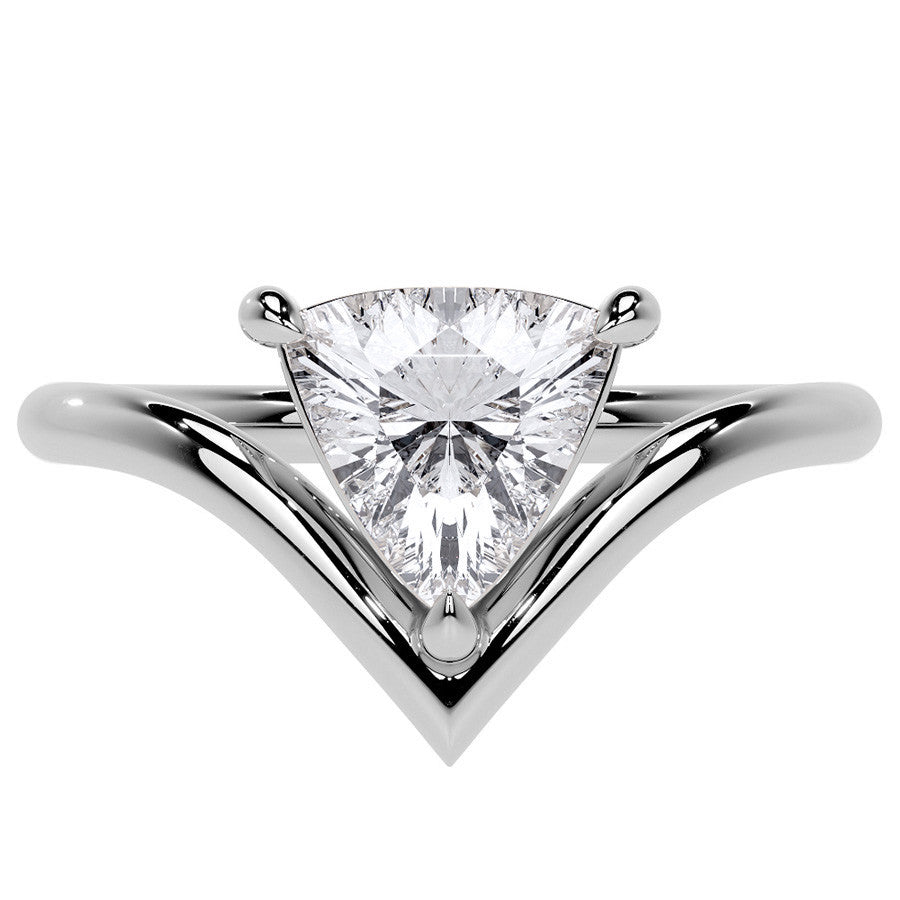 Trillion NSEW V-Shaped Moissanite Solitaire Ring
