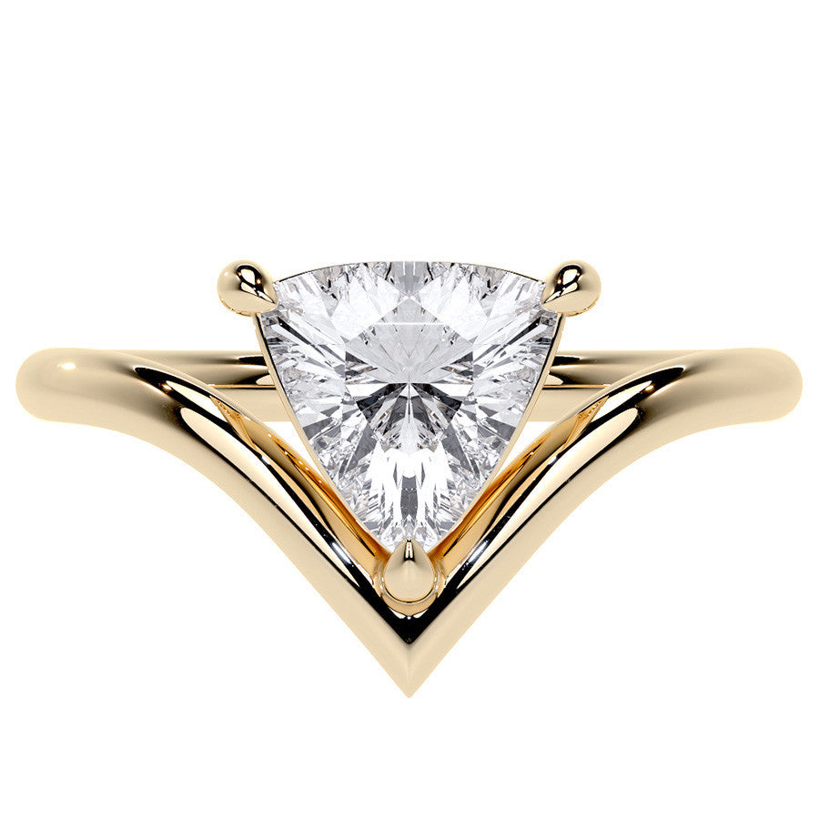 Trillion NSEW V-Shaped Moissanite Solitaire Ring