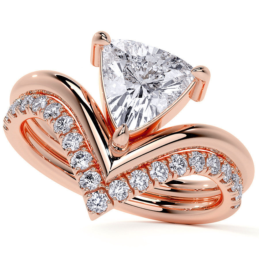 Trillion NSEW V-Shaped Moissanite Solitaire Ring