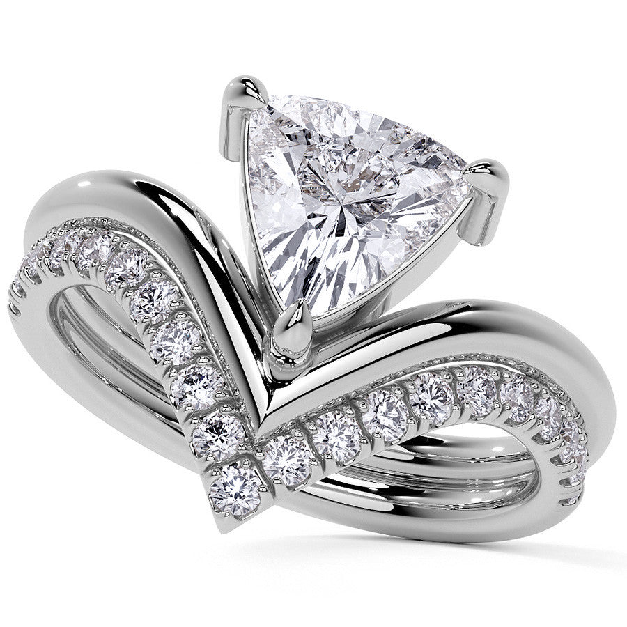 Trillion NSEW V-Shaped Moissanite Solitaire Ring