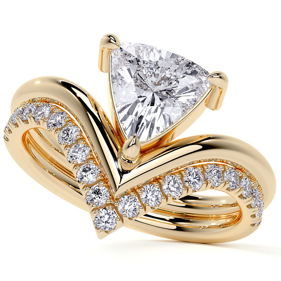 Trillion NSEW V-Shaped Moissanite Solitaire Ring