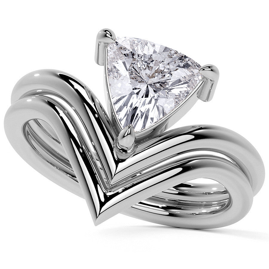 Trillion NSEW V-Shaped Moissanite Solitaire Ring