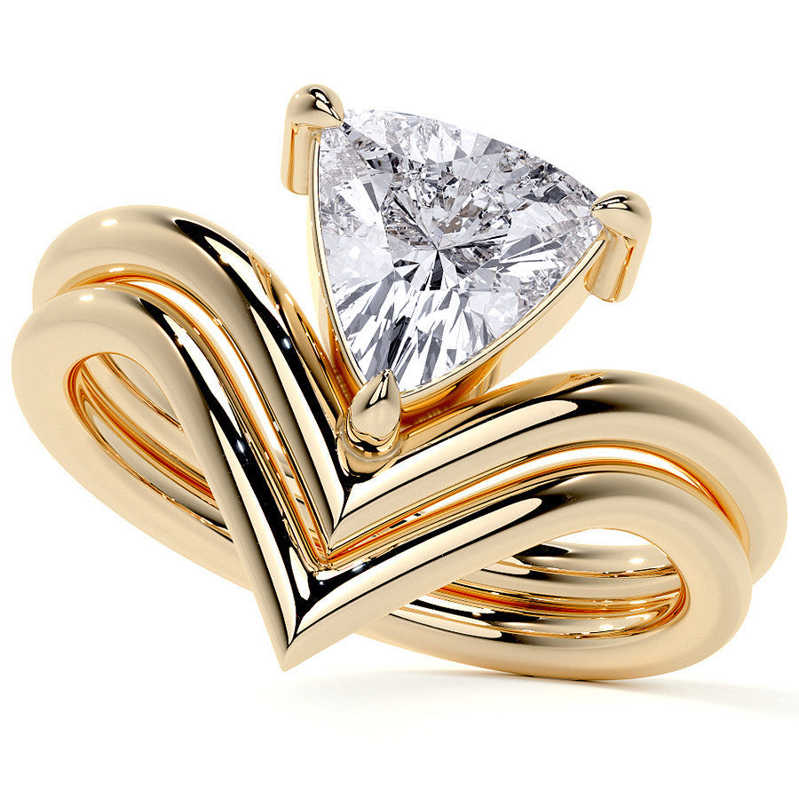Trillion NSEW V-Shaped Moissanite Solitaire Ring