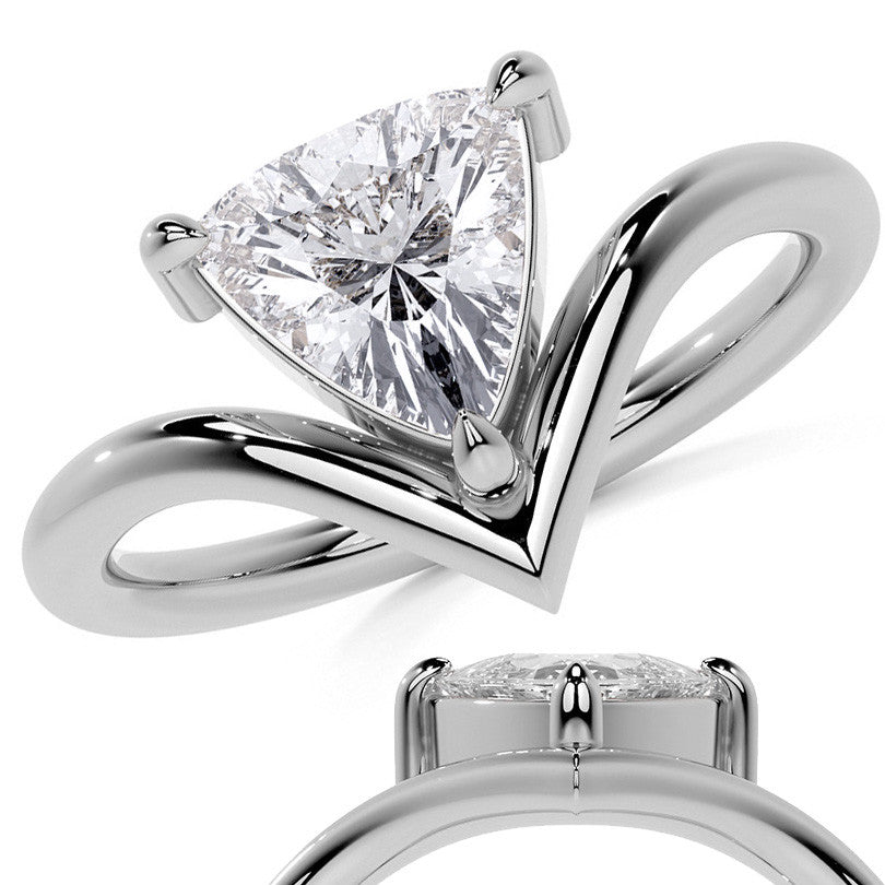 Trillion NSEW V-Shaped Moissanite Solitaire Ring