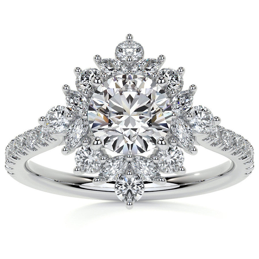 Round and Marquise Halo Moissanite Engagement Ring