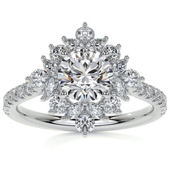 Round and Marquise Halo Moissanite Engagement Ring