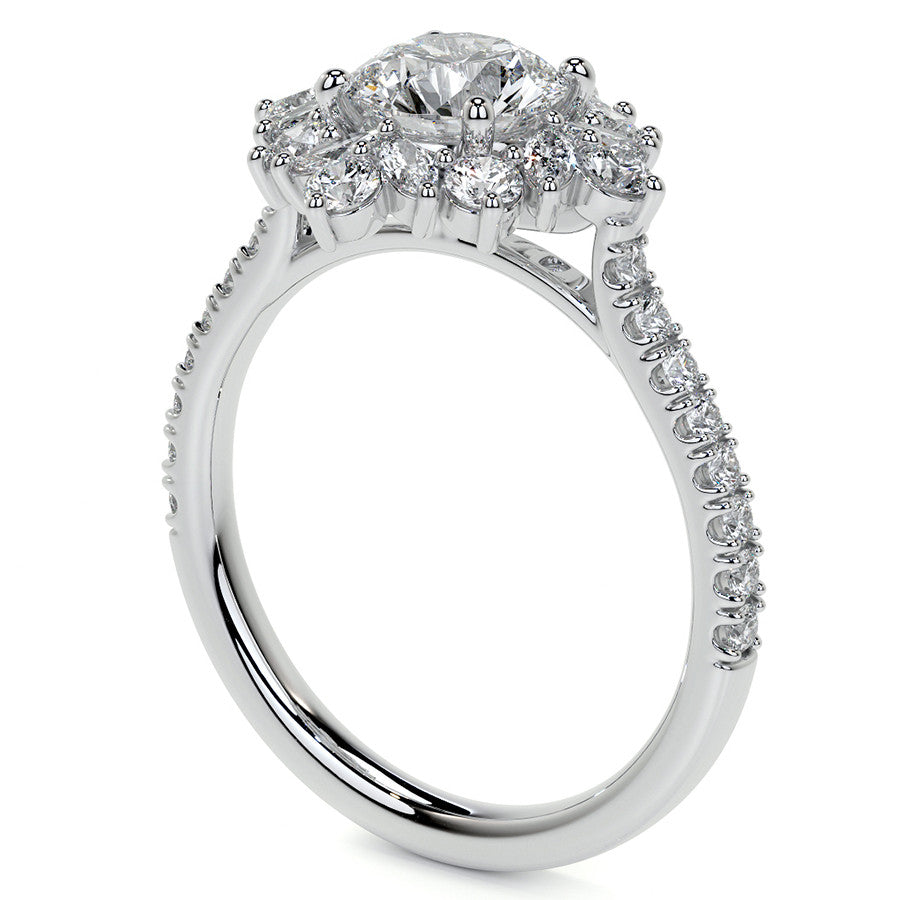 Round and Marquise Halo Moissanite Engagement Ring