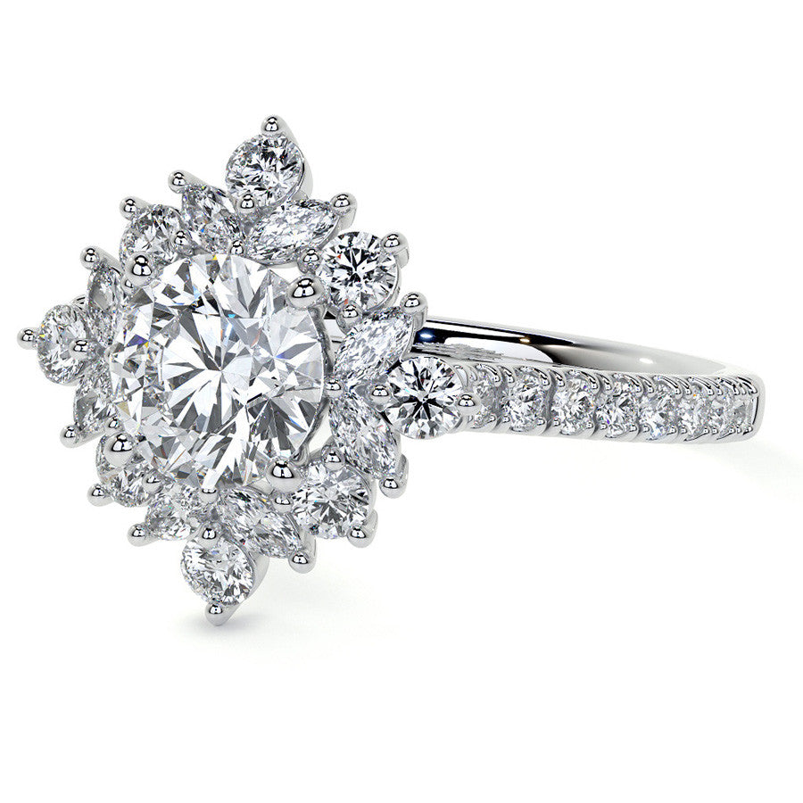 Round and Marquise Halo Moissanite Engagement Ring