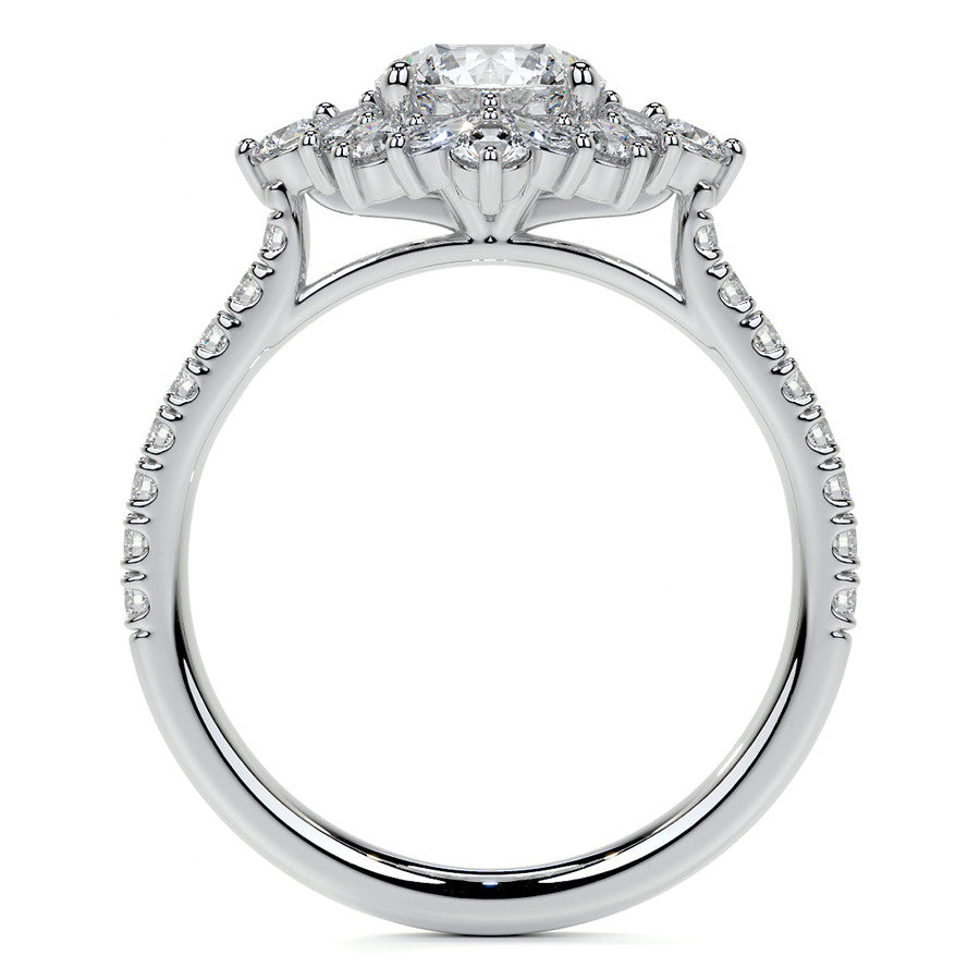 Round and Marquise Halo Moissanite Engagement Ring