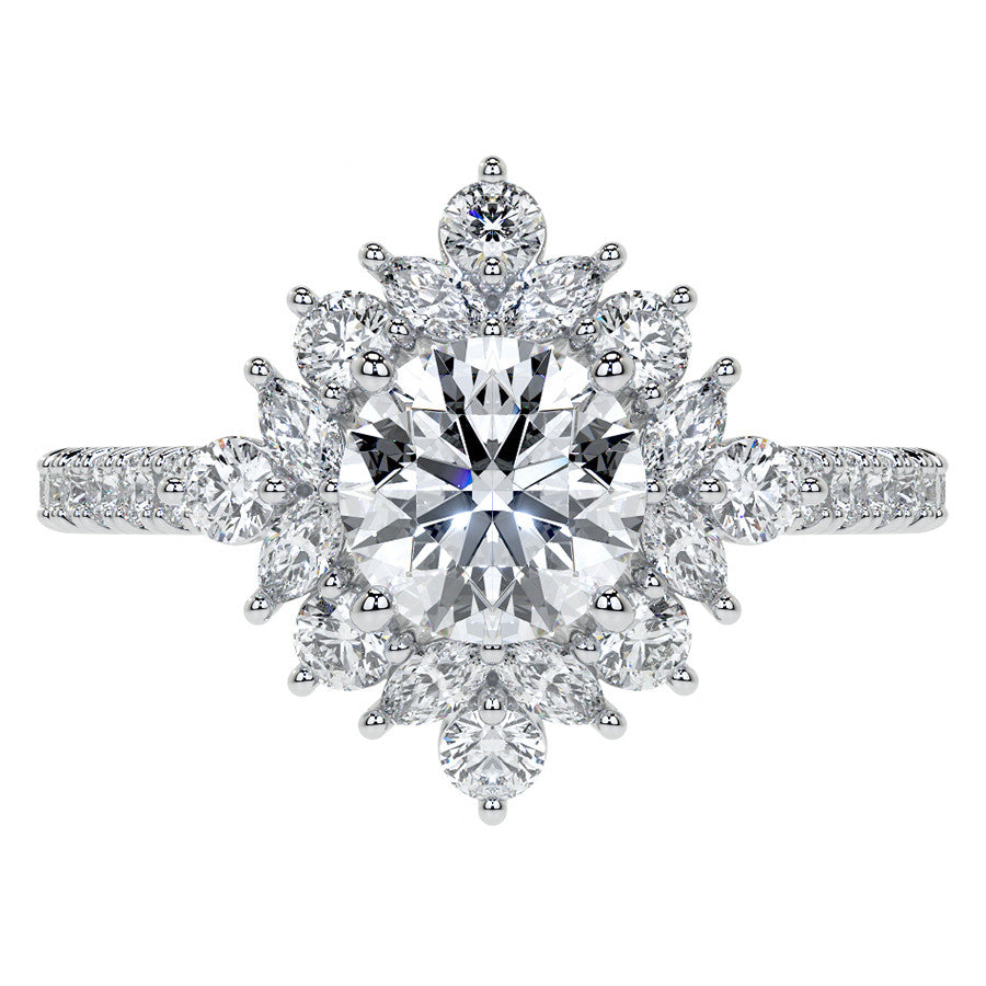 Round and Marquise Halo Moissanite Engagement Ring