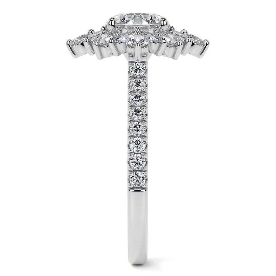 Round and Marquise Halo Moissanite Engagement Ring