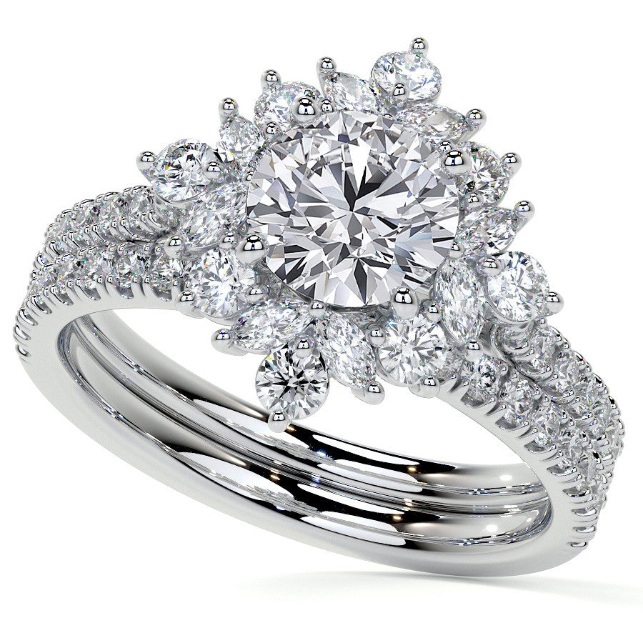 Round and Marquise Halo Moissanite Engagement Ring