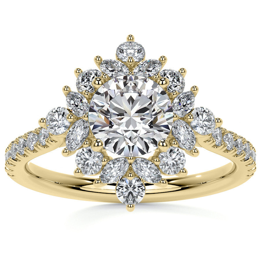 Round and Marquise Halo Moissanite Engagement Ring
