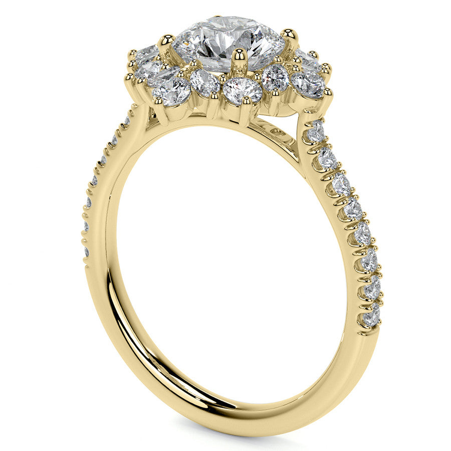 Round and Marquise Halo Moissanite Engagement Ring