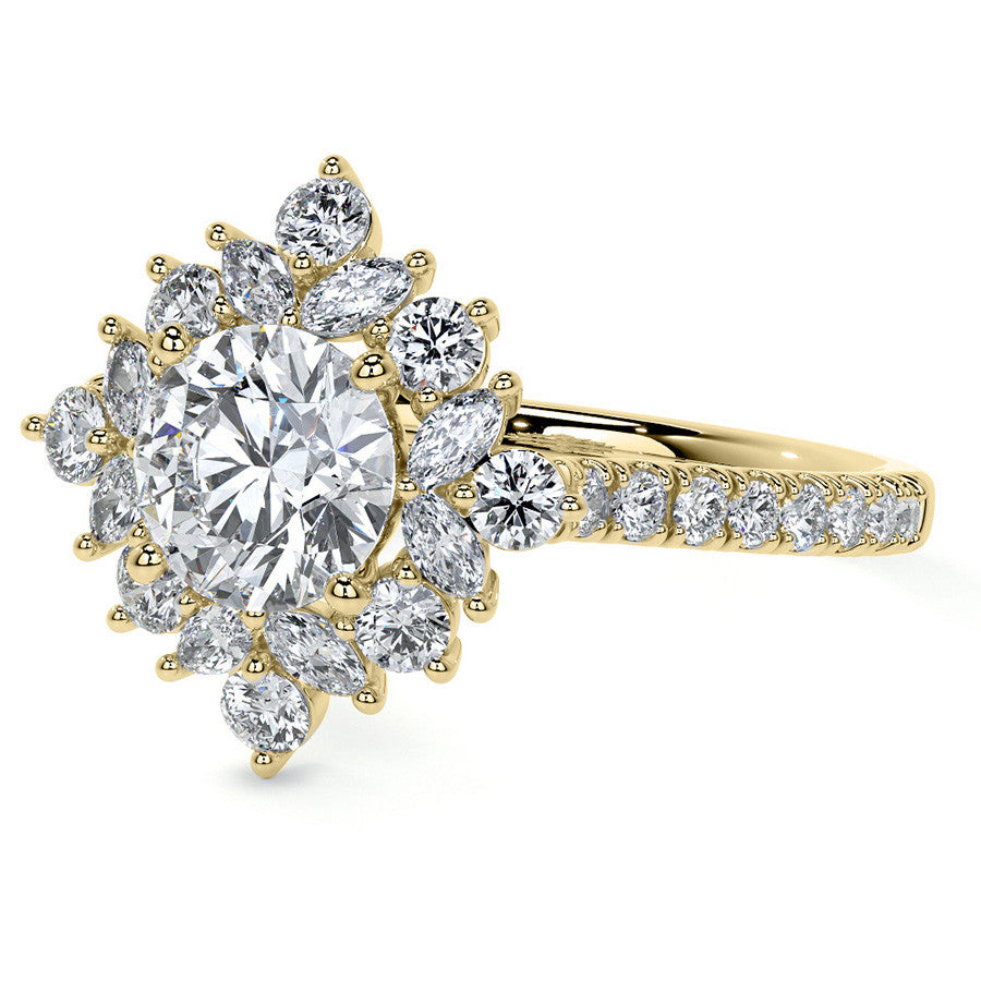 Round and Marquise Halo Moissanite Engagement Ring