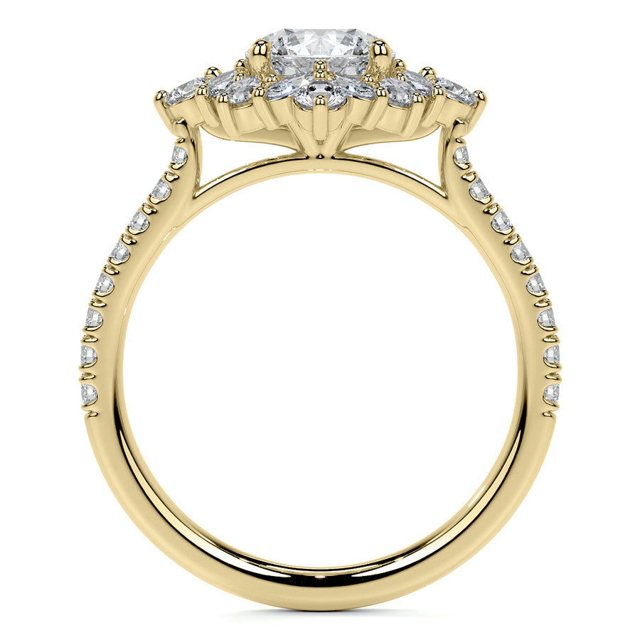 Round and Marquise Halo Moissanite Engagement Ring