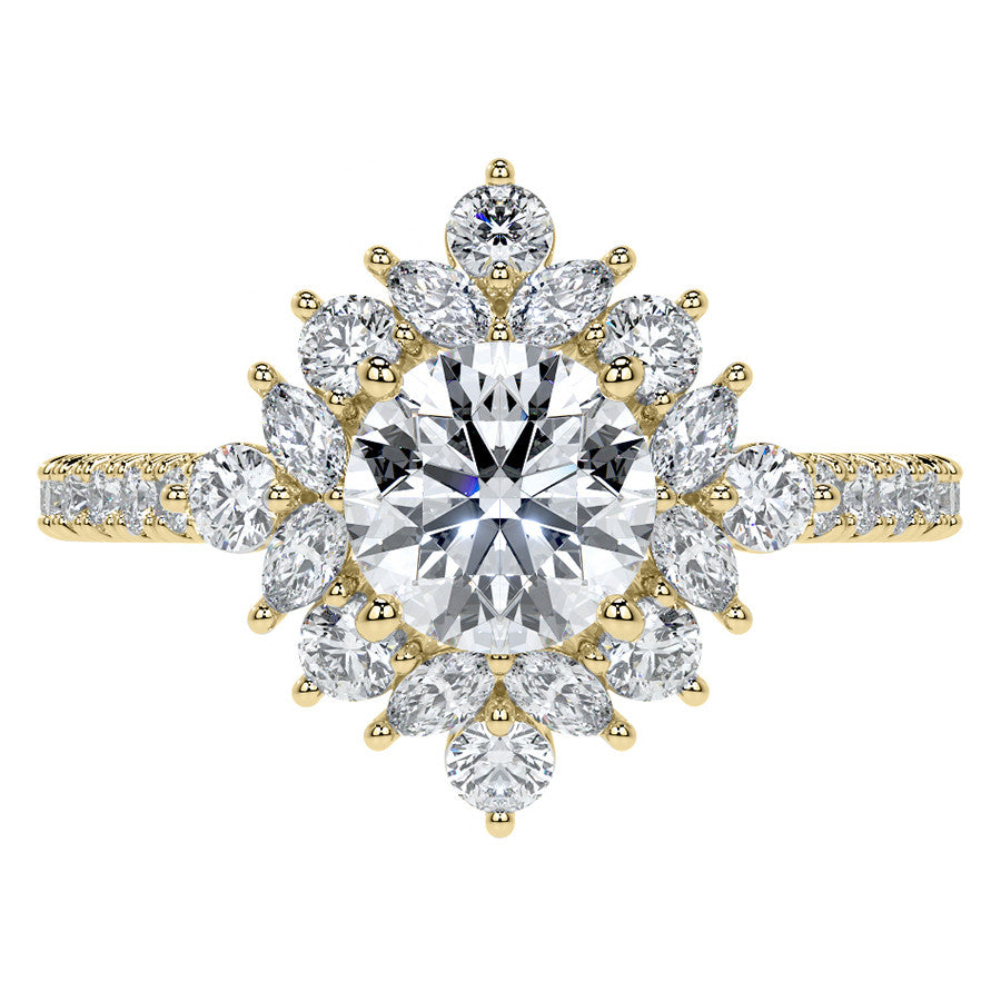 Round and Marquise Halo Moissanite Engagement Ring