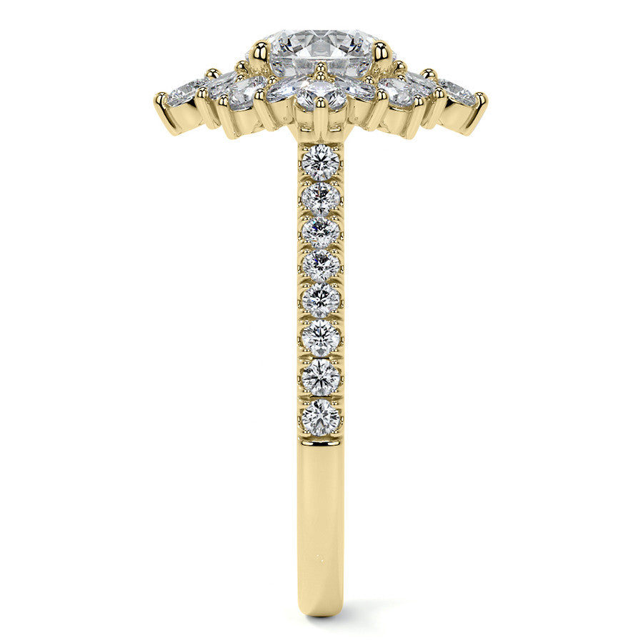 Round and Marquise Halo Moissanite Engagement Ring