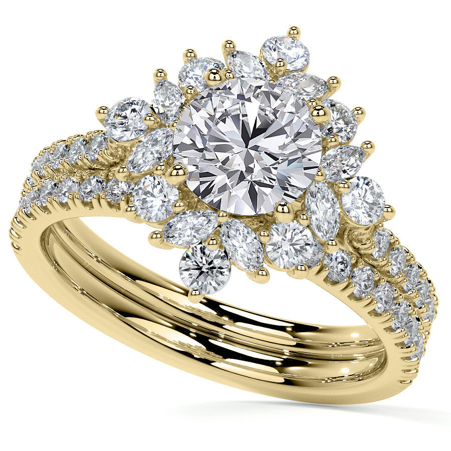 Round and Marquise Halo Moissanite Engagement Ring