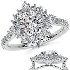 Round and Marquise Halo Moissanite Engagement Ring