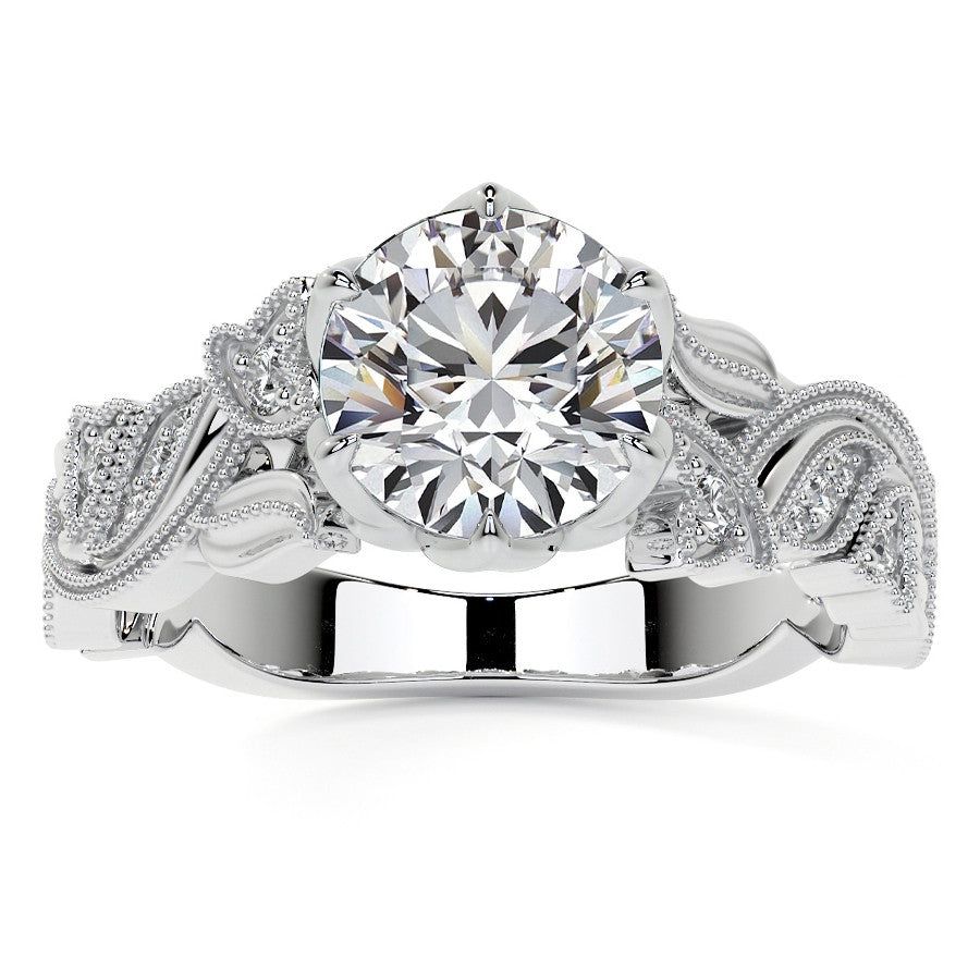 Round Floral Cathedral Moissanite Engagement Ring with Tulip Prong