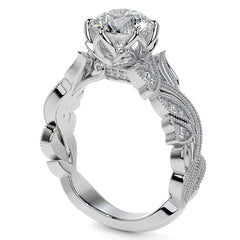 Round Floral Cathedral Moissanite Engagement Ring with Tulip Prong