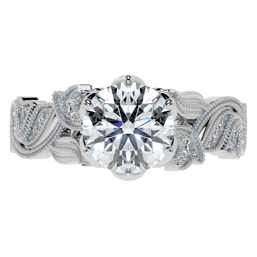 Round Floral Cathedral Moissanite Engagement Ring with Tulip Prong