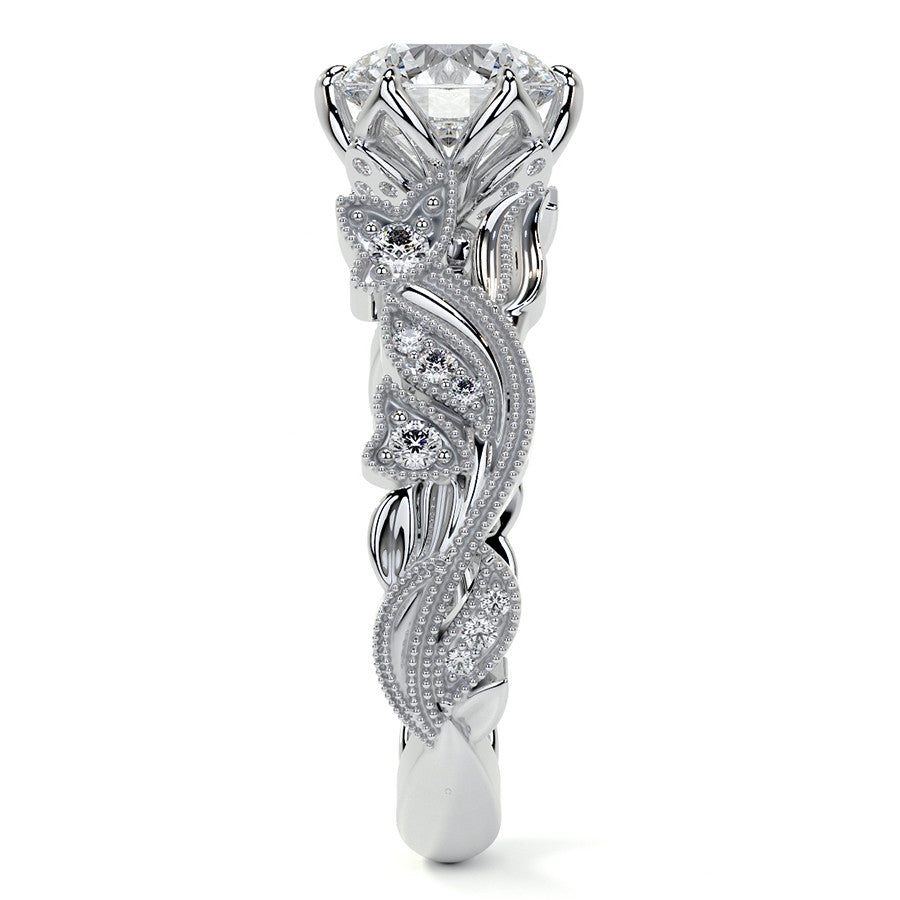 Round Floral Cathedral Moissanite Engagement Ring with Tulip Prong