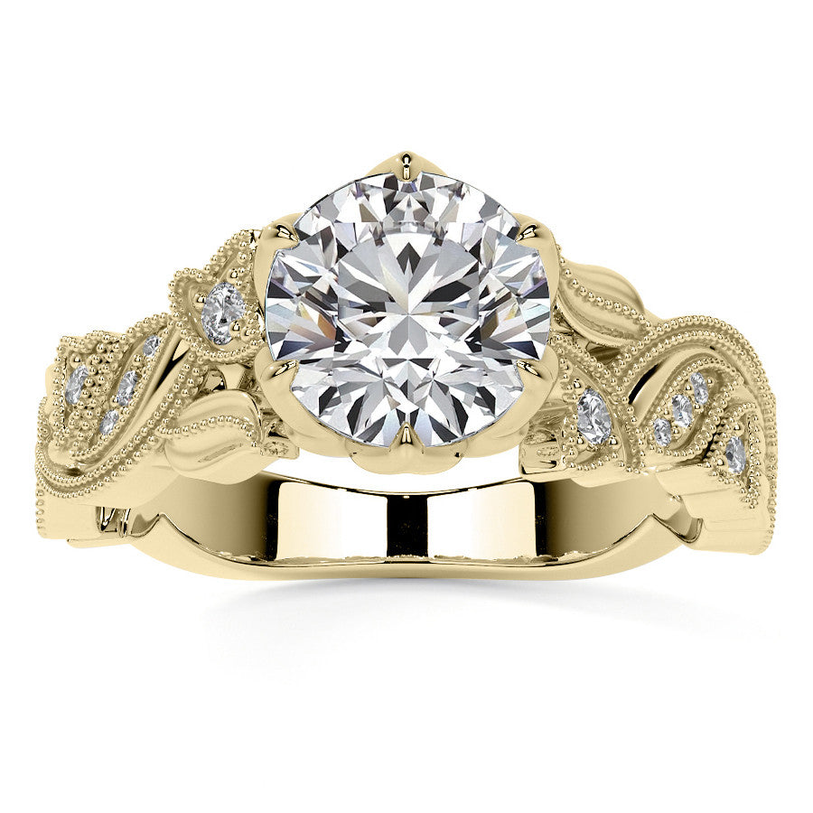 Round Floral Cathedral Moissanite Engagement Ring with Tulip Prong