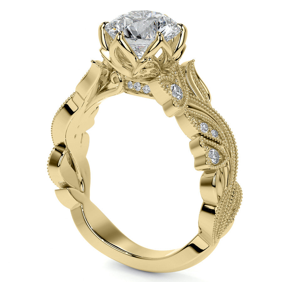 Round Floral Cathedral Moissanite Engagement Ring with Tulip Prong