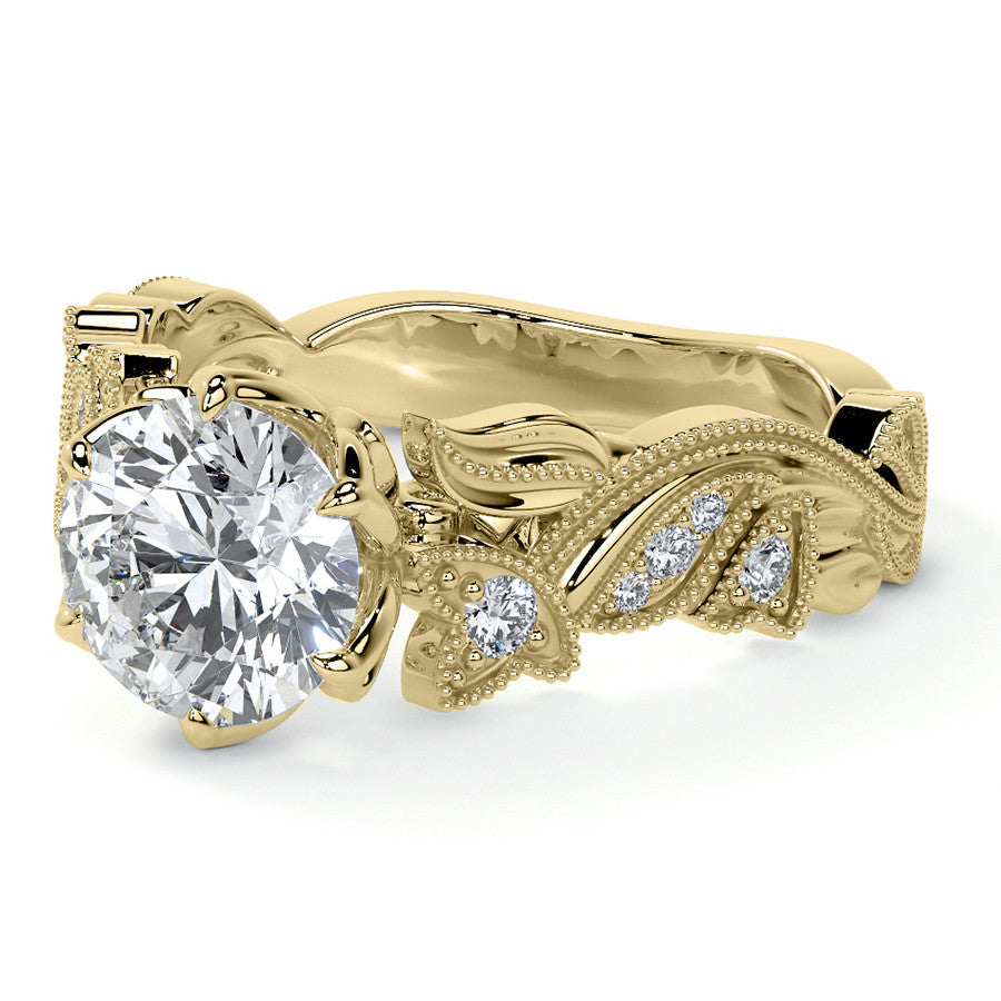 Round Floral Cathedral Moissanite Engagement Ring with Tulip Prong