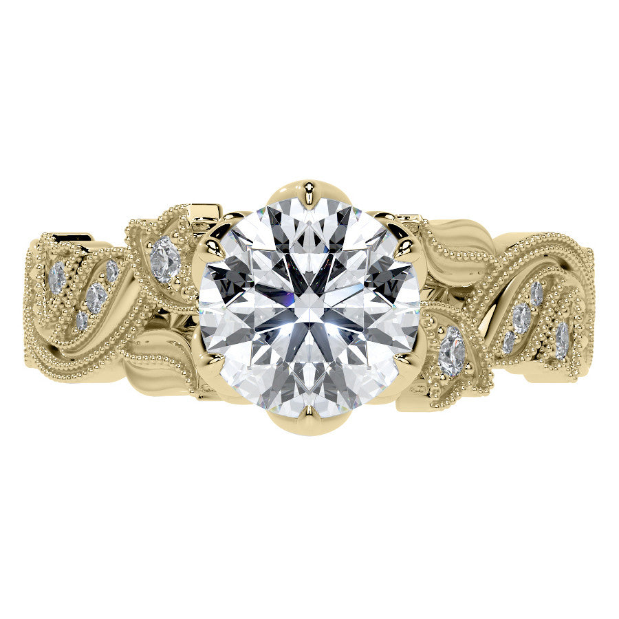 Round Floral Cathedral Moissanite Engagement Ring with Tulip Prong