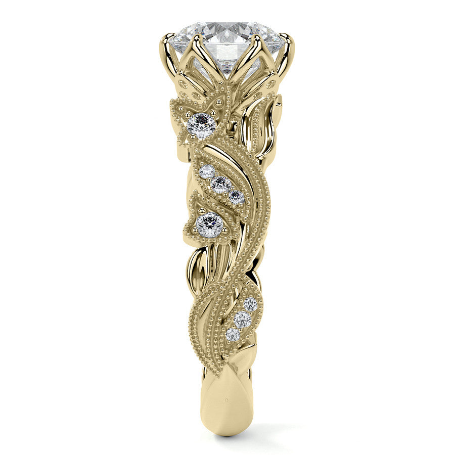 Round Floral Cathedral Moissanite Engagement Ring with Tulip Prong