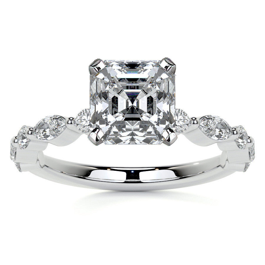 Marquise and Round Single Prong Scalloped Moissanite Engagement Ring