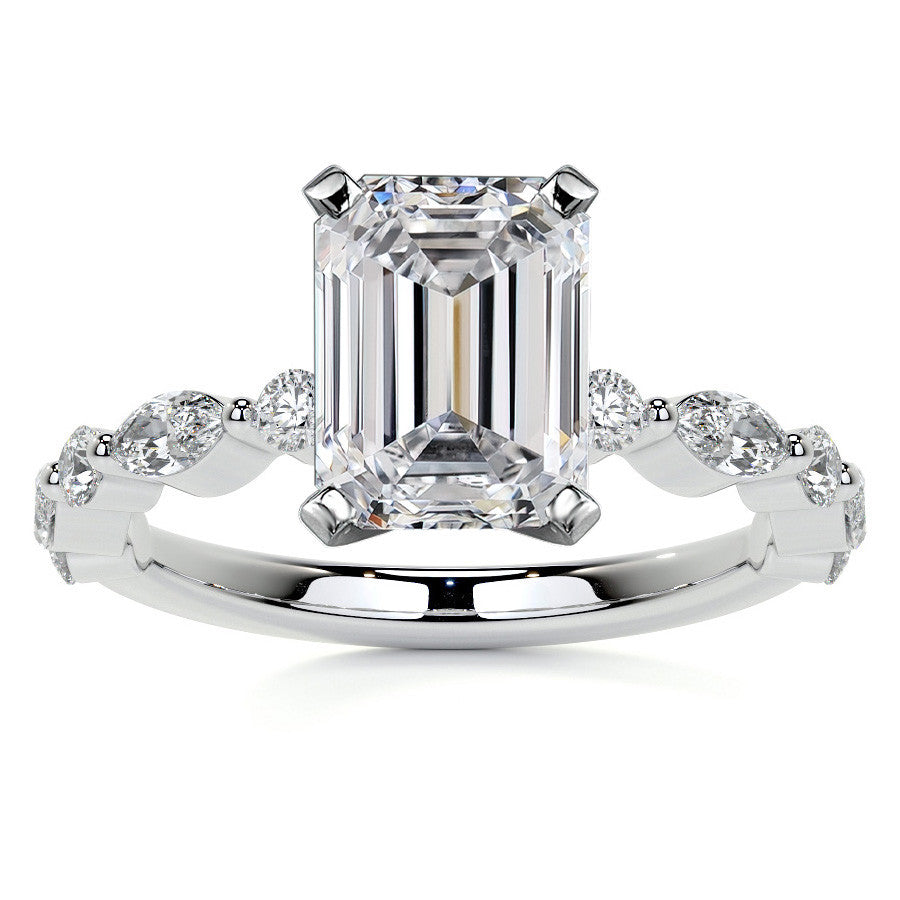 Marquise and Round Single Prong Scalloped Moissanite Engagement Ring