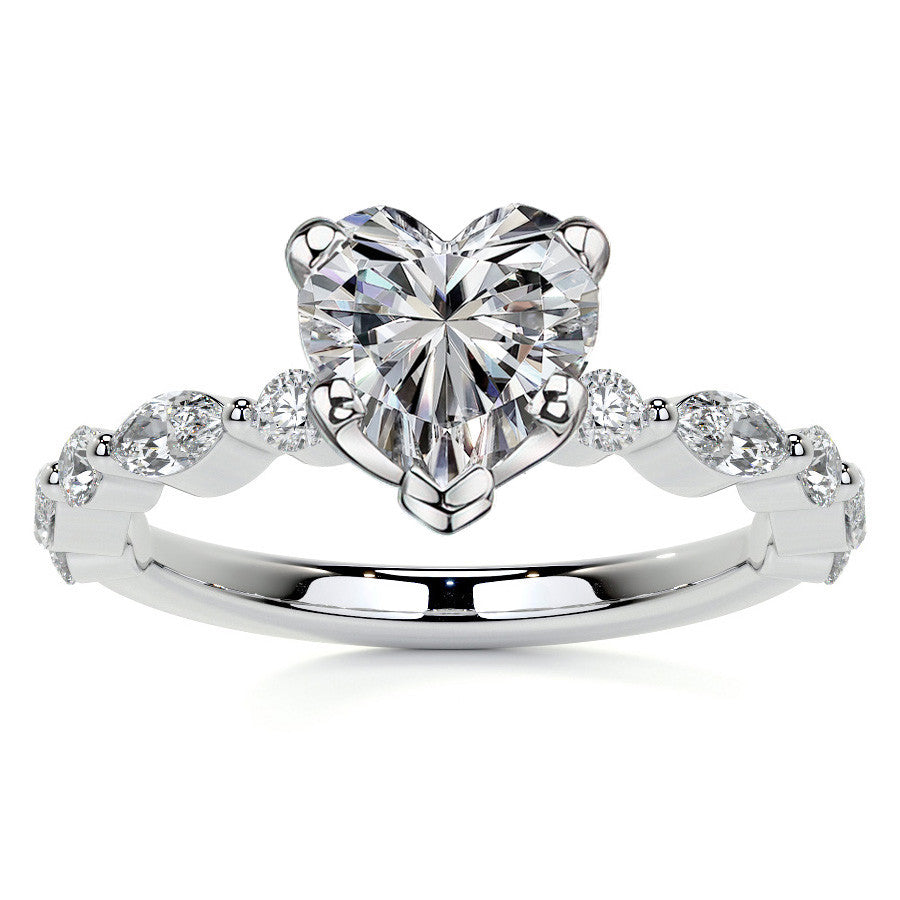 Marquise and Round Single Prong Scalloped Moissanite Engagement Ring