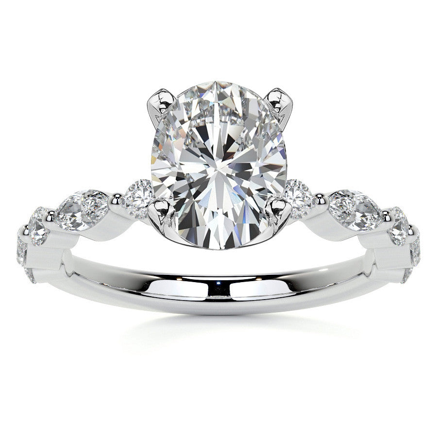Marquise and Round Single Prong Scalloped Moissanite Engagement Ring