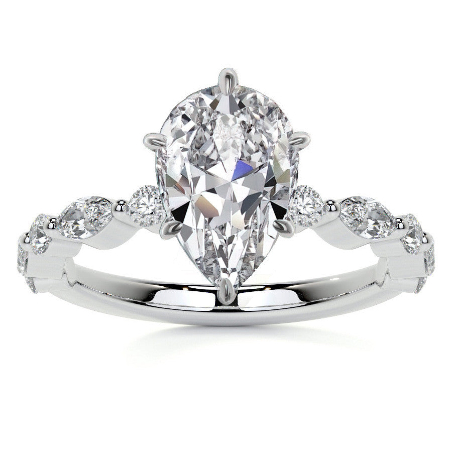 Marquise and Round Single Prong Scalloped Moissanite Engagement Ring