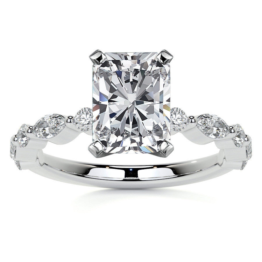 Marquise and Round Single Prong Scalloped Moissanite Engagement Ring